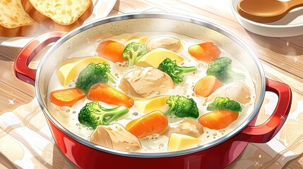 具だくさんホワイトシチューのイラスト