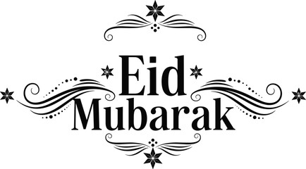 WebEid Mubarak elegant black typography with floral swirl ornaments and decorative filigree elements for Islamic festival greeting card invitation and celebration banner © Itz Mehedi's World