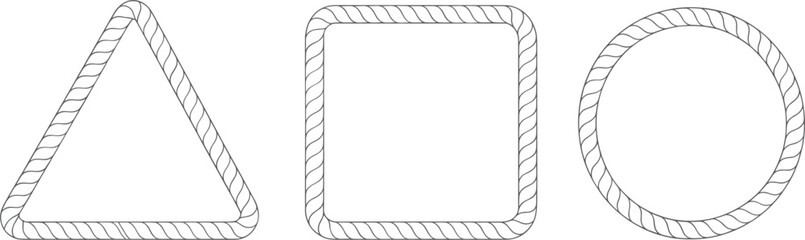 Triangle square and circle nautical rope frames collection, marine cord geometric borders vector set © Majnur
