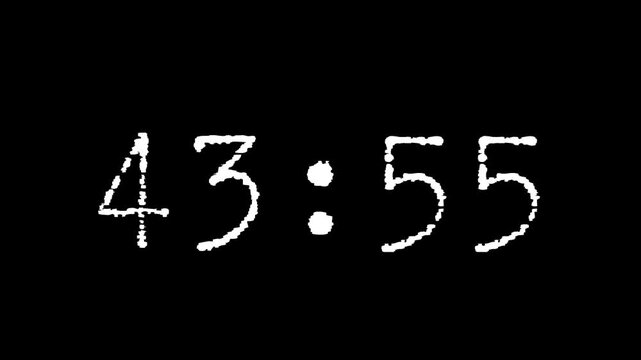 Countdown timer from 44 minute to 43 minute on black background suitable for presentations, productivity, educational content, and more
