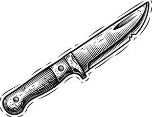 Obraz premium Vintage hunting knife illustration with wooden handle and sturdy blade detailed engraving