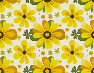レトロポップな花柄パターン1　イエロー