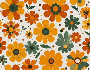 レトロポップな花柄パターン2　オレンジ