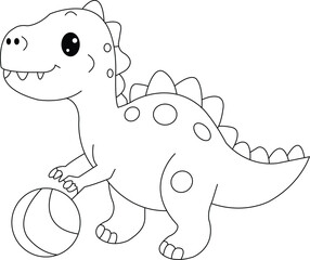 Fototapeta premium Dinosaur Coloring Page for Kids - Cute Cartoon T-Rex Black and White Line Art Printable