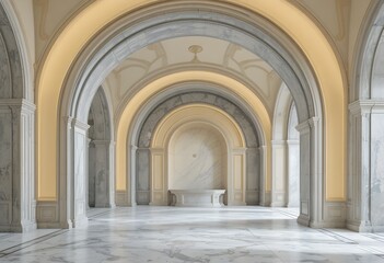 Elegant arched marble hallway with soft lighting interior design architectural symmetry luxury space minimalist decor