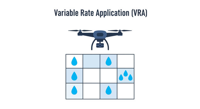 Variable Rate Application (VRA) Concept Illustration in Precision Agriculture using Drone Technology for Smart Farming Management