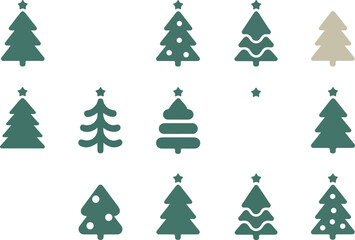 Obraz premium Scandinavian Christmas Tree Vector Set Teal and Cream Nordic Holiday Forest