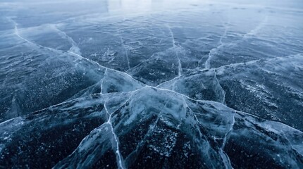 Ice winter background with cracks and grunge texture concept. Stunning frozen lake surface with intricate ice patterns.