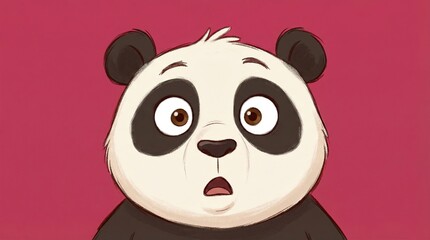 Shocked panda with big eyes on pink background concept. Surprised panda illustration with big expressive eyes.