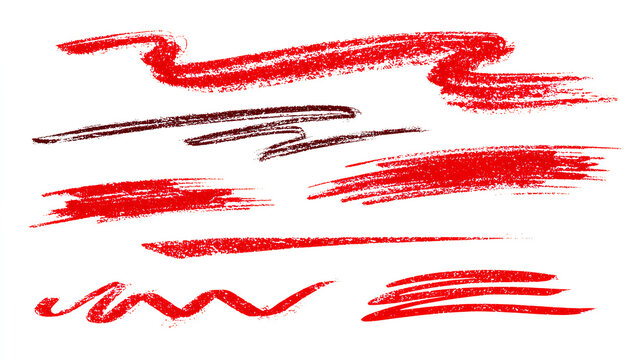 Line marker red underline set. Hand drawn red pen and brush stroke with underline accent, swoosh detail and squiggly sketch mark. vector set Stock Vector