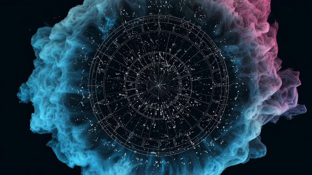 Mesmerizing Digital Visualization of Swirling Particles and Cosmic Elements in Blue and Pink Hues on a Dark Background