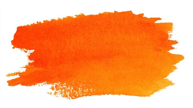 Brush stroke of orange paint on a white background. The brush stroke is long and has a rough texture. The orange color gives the impression of warmth and energy