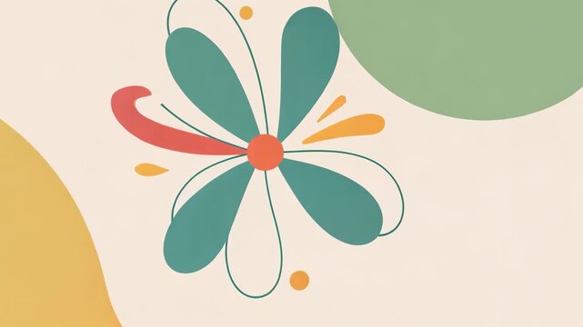 Abstract floral design on a neutral background, featuring geometric shapes and vibrant colors