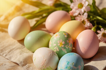 Pastel Easter Eggs in Warm Morning Light