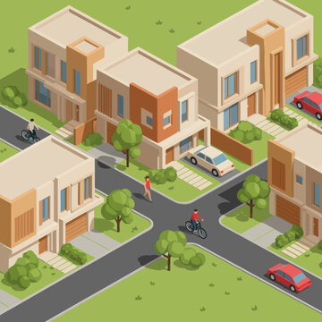 Isometric View of Modern Residential Buildings.