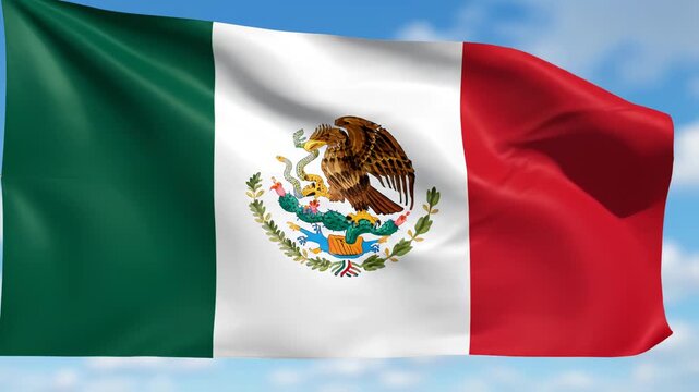 Mexican flag waving in sky