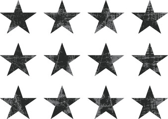Fototapeta premium Grunge star pattern icon set, vintage distressed shape silhouette, patriotic award decoration vector fashion