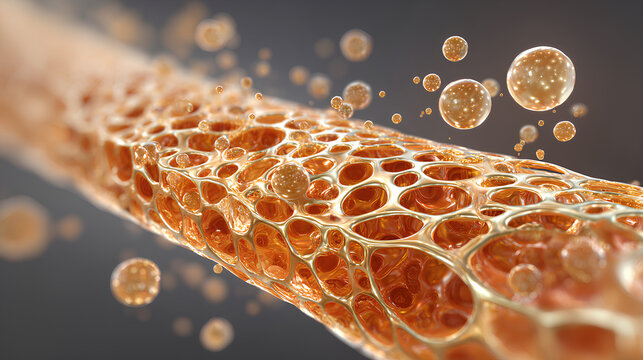 PDRN serum repairing damaged elastin in skin cross section 3D Stock Illustration