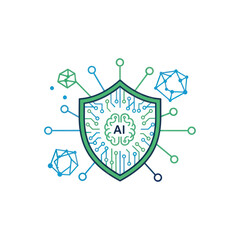 Artificial intelligence brain shield cybersecurity concept illustration