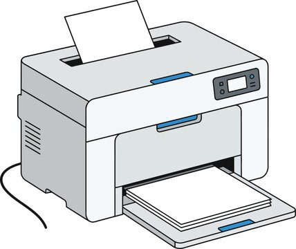 Office Printer &ndash; Flat Vector Illustration of Printing Machine with Paper