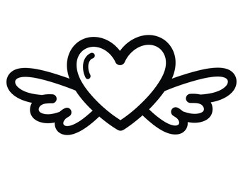 A black line drawing of a heart with wings, symbolizing love and freedom