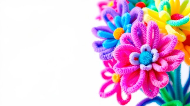 Colorful pipe cleaner flowers arranged in a bunch for decoration or craft activity