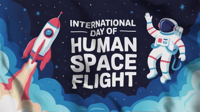 Featuring the International Day of Human Space Flight in a waving flag style, Great for opening videos, campaign videos, greetings