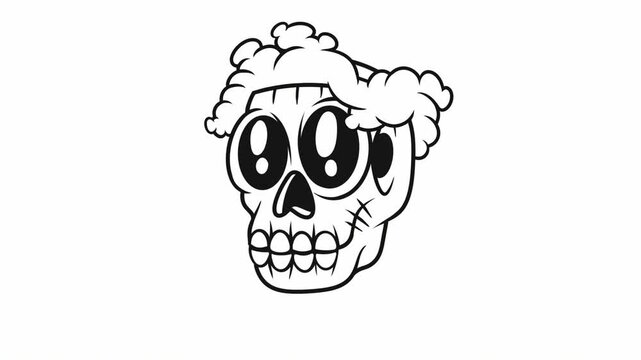 Skull head explosion motion graphic. Head skull simple animation. Music bumper video