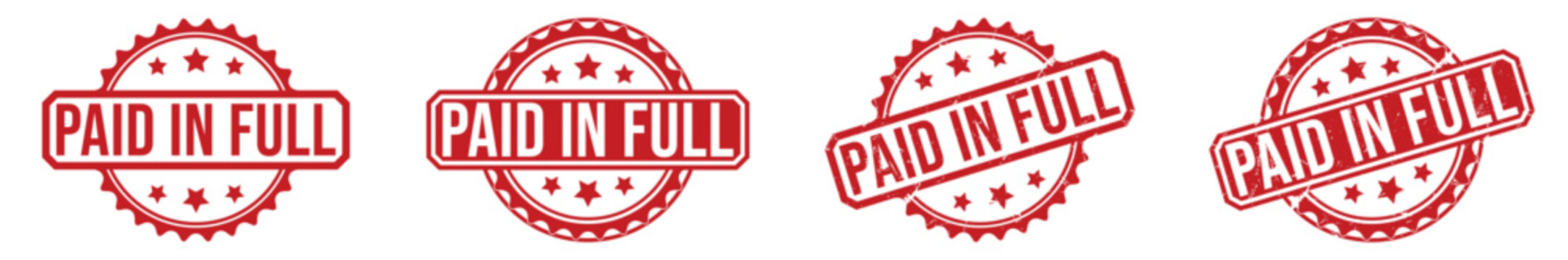 Four red paid in full rubber stamp with stars circular