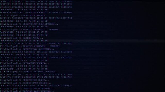 Programming Code Screen in Dark Mode, Close-up animation of programming code in dark interface,