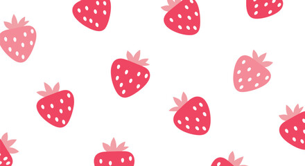 Seamless pattern featuring bright red and pink stylized strawberries scattered 