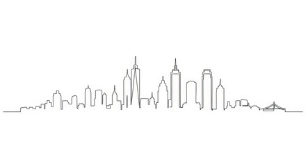 Obraz premium Minimalist line art silhouette of a modern city skyline at dawn