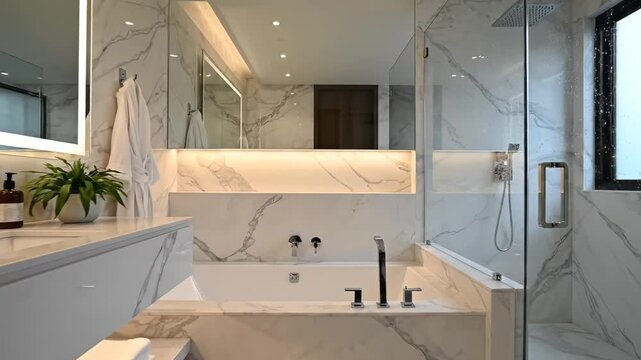 Modern bathroom with marble fixtures