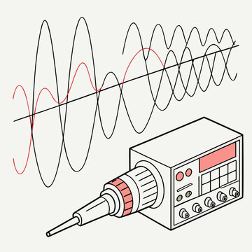 Abstract representation of digital signal processing with dynamic waveforms and vibrant colors, illustrating complex data analysis and technology.