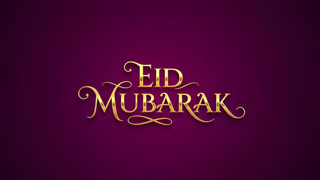 Eid mubarak greeting with gold text on purple background