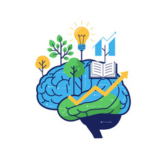 Human brain with ideas, knowledge, growth, and nature concepts