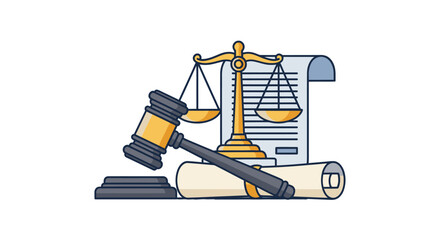 Justice concept with gavel scales and legal documents