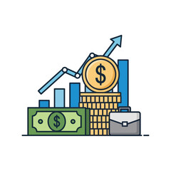 Money growth chart with dollar coin and business briefcase