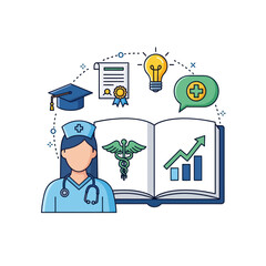 Nurse healthcare education career growth flat illustration