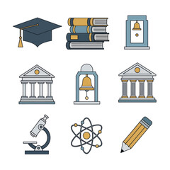 School education objects and science learning flat vector icons