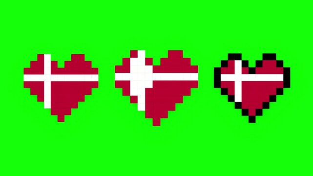 Pixel Art Denmark Flag Hearts Pulsing Animation