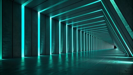 Futuristic Neon Tunnel Corridor with Glowing LED Lines