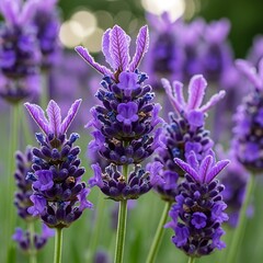 Lavender flowers in a field close up.