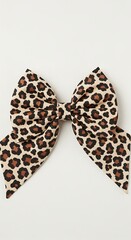Leopard Print Hair Bow on White Background.