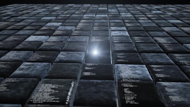 Grid of codefilled blocks with light