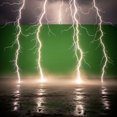 Lightning Storm with Green Sky and Water.