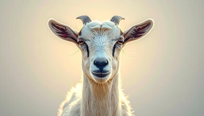 Obraz premium White Goat with Horns Close Up Portrait.