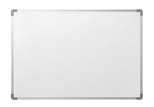 A empty white board or magnetic dry erase board with a silver frame isolated on white or transparent background