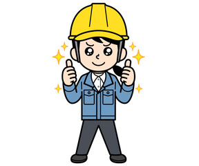 大満足しているヘルメットをかぶった現場監督の女性