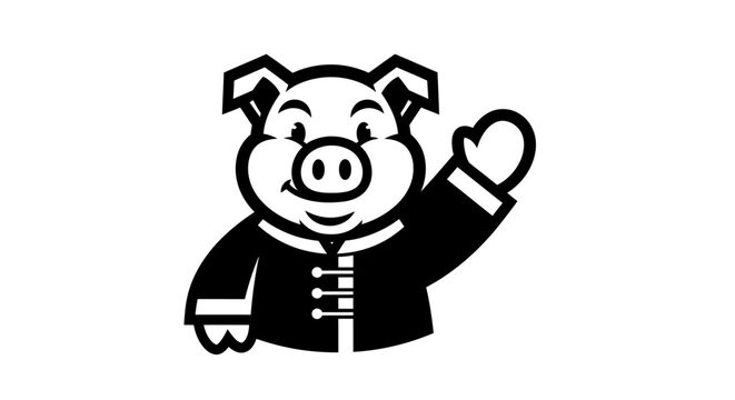 Cartoon Pig Character Waving Hand Gesture 1.